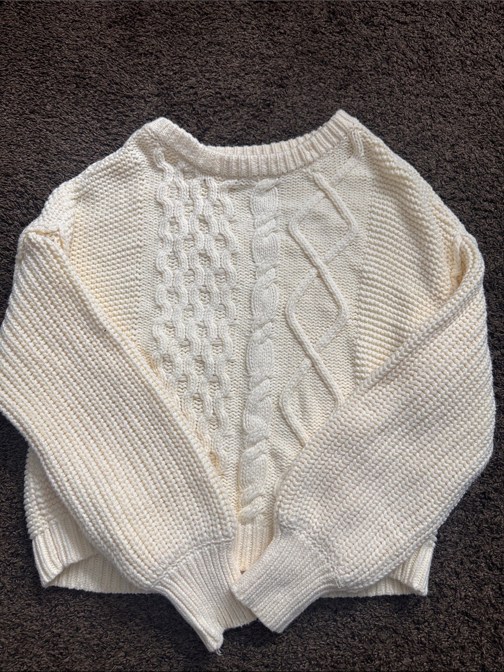 Free People Cream Cable Knit Scoop-Neck Sweater